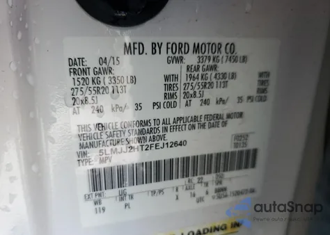 2015 Lincoln Navigator z USA, uszkodzony, nr VIN 5LMJJ2HT2FEJ12640